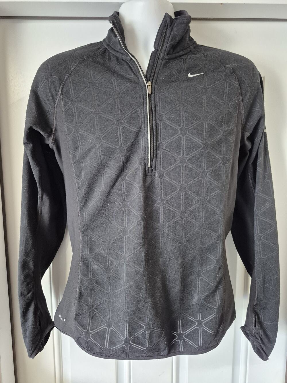 Nike Pro Running Pullover Women Large Black Dri-Fit 1/4 Zip Shirt Reflective Gym